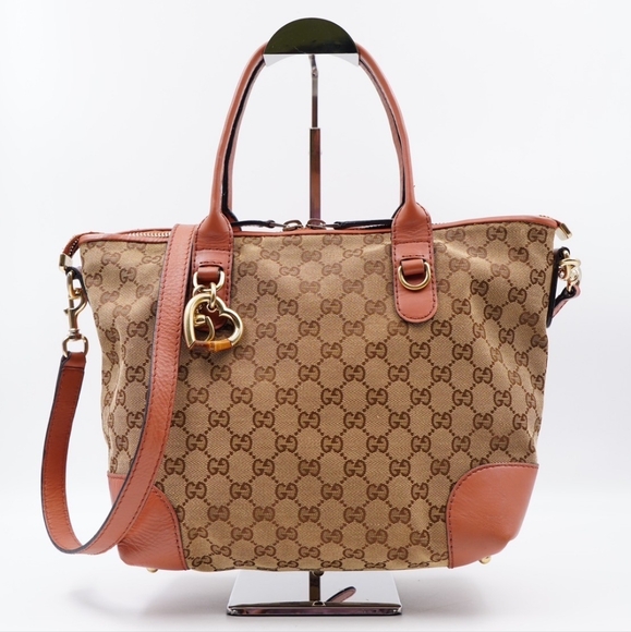 AW05❤️ GUCCI Monogram Heart Bit Charm Top Handle Tote - Picture 1 of 16